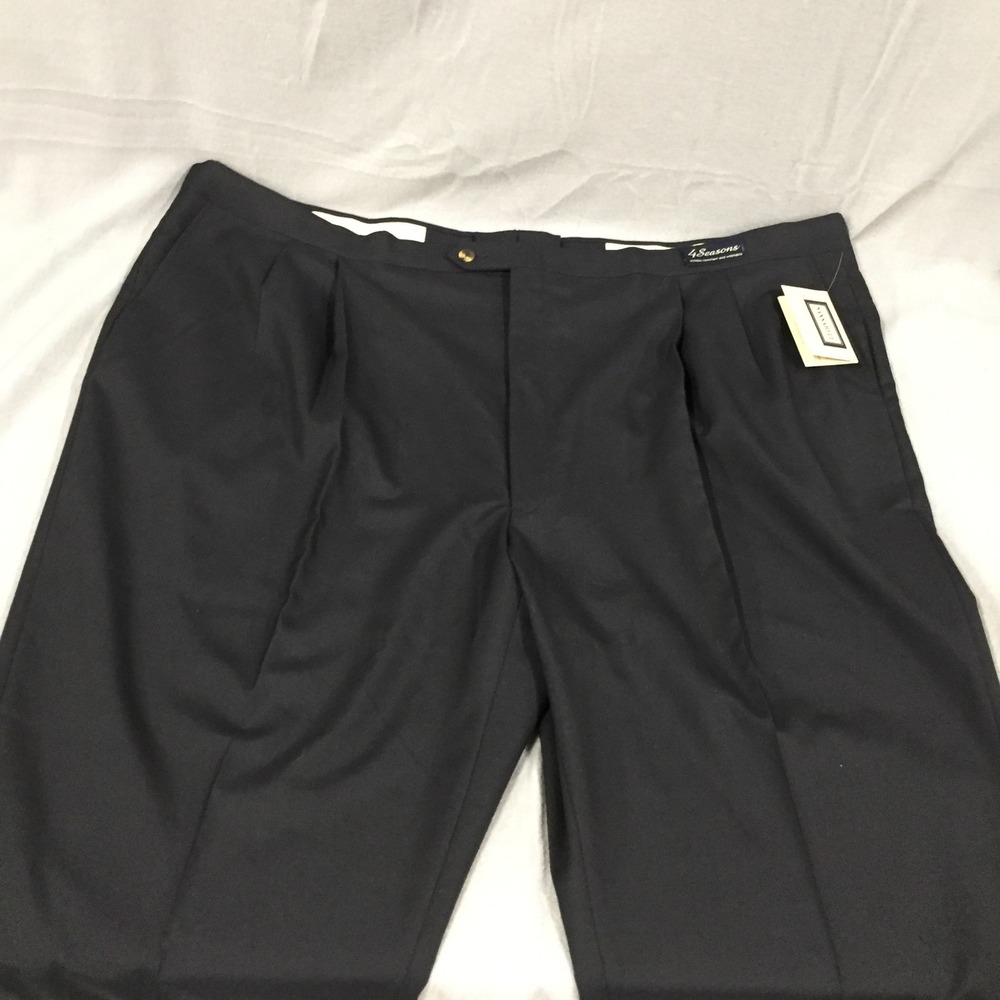 Sansabelt 4 Seasons Mens Navy Blue Pleated Dress Pants 52RX Wool Blend NWT